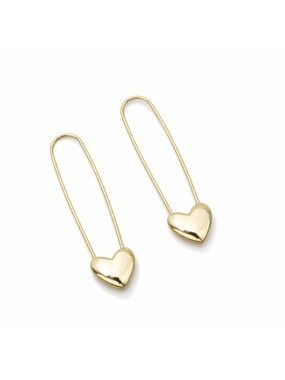 New! 24k Gold Plated Heart Safety Pin Earrings